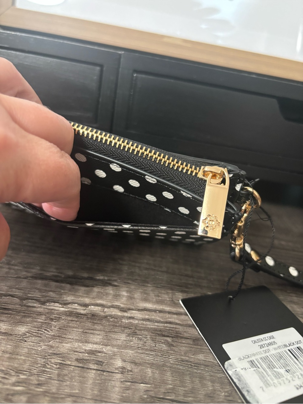 Nanette Lepore Black & White Polka Dot Wristlet Card Case - Picture 6 of 11